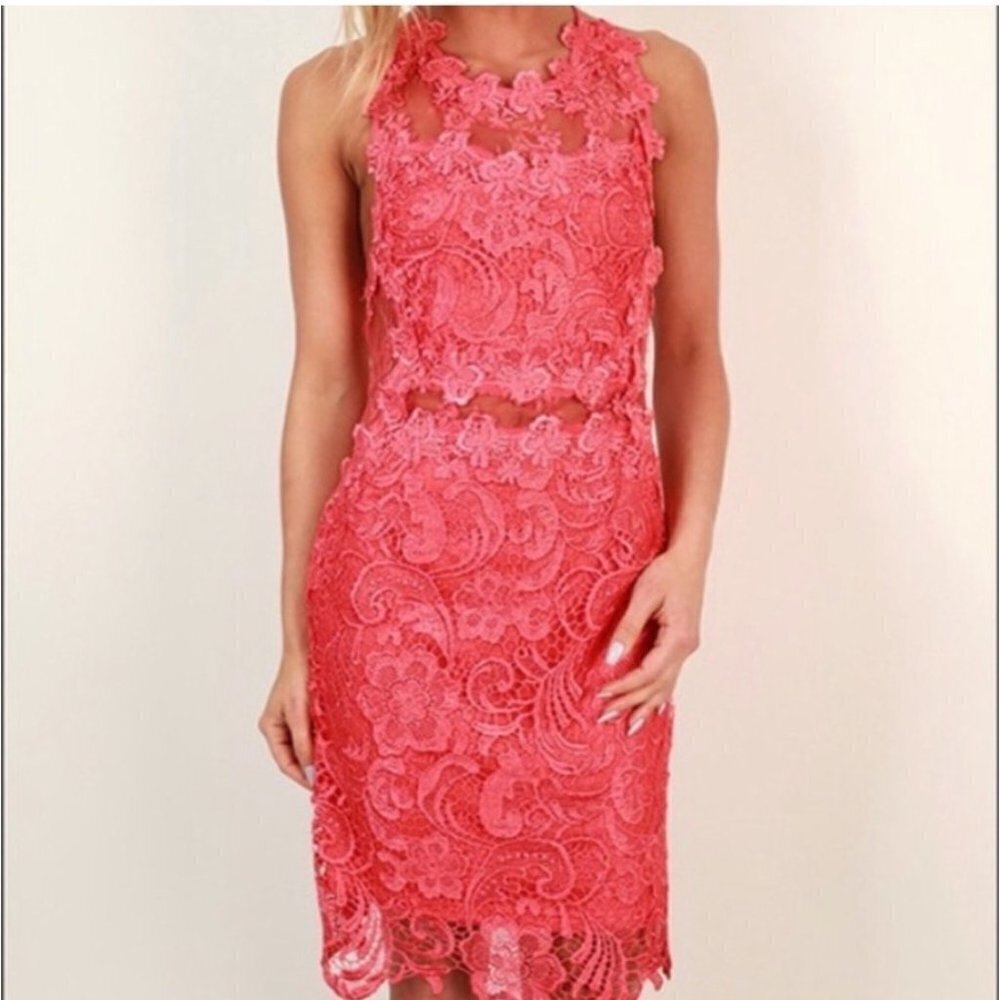 NWT L'Atiste By Amy Pink Lace Mesh Strappy Cocktail Dress Women's Size Small